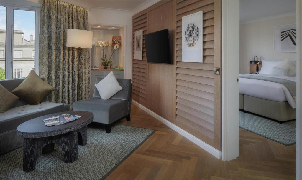 Conrad Dublin  Rooms  Conrad One Bedroom Suite King Bed 72 Sqmtea Nespressolandmark Viewliving Room Bathrobeslippers Guestroom 4